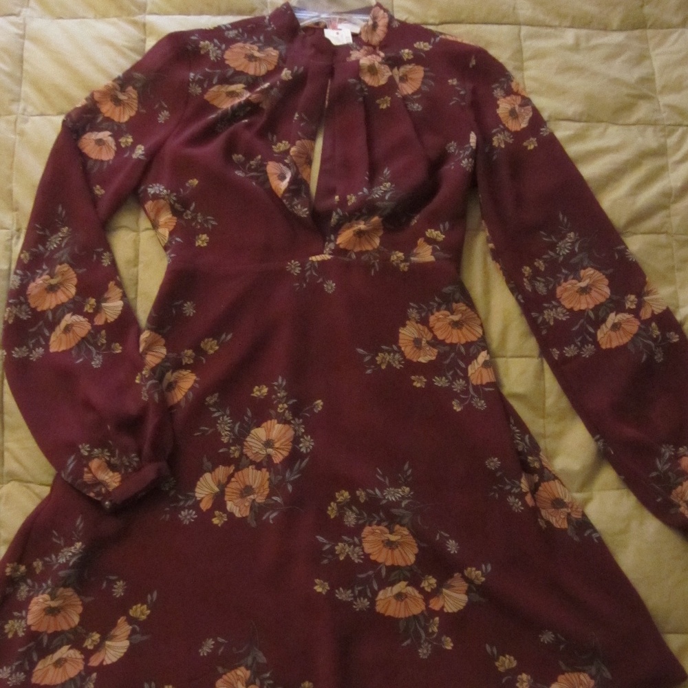 NWT!! Burgundy floral mini dress, S